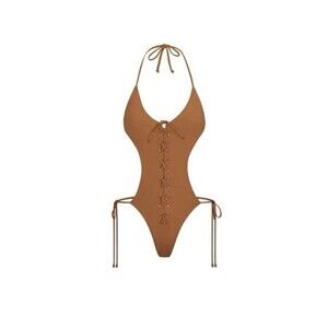 Skims Signature Swim Lace Up Monokini Almond Size XL